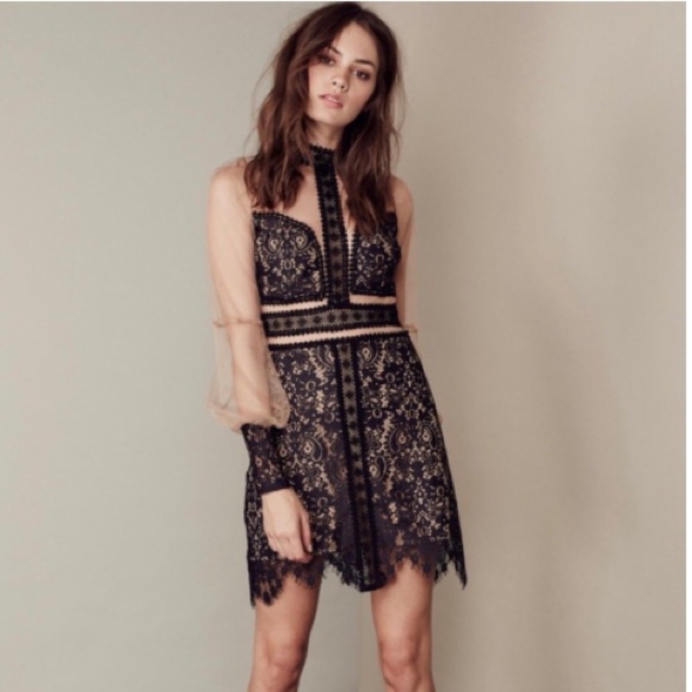 For Love & Lemons Vivian Black Lace Mini Dress M